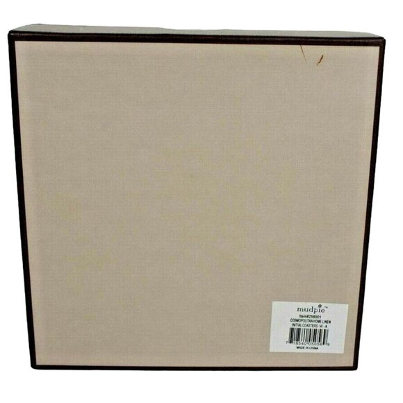 MudPie Set of Four 6 inch Square Linen Initial Coasters Letter A - Picture 2 of 3